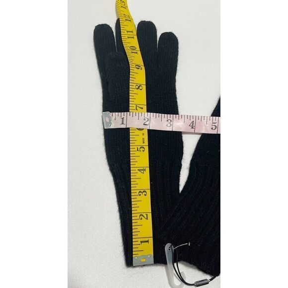 Frye Leather Patch Long Knit Wool Gloves Frye Stamped Logo Black Small / Medium - Picture 5 of 7